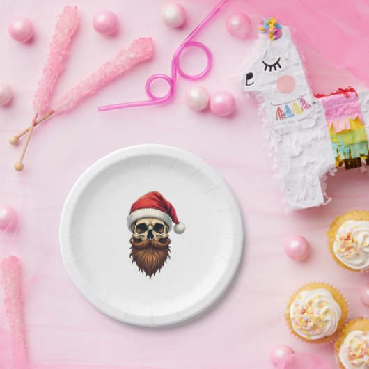 Assiettes En Carton Funny Hipster Santa Skull Face With Hat Beard Chri (Fête)