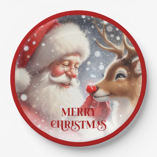 Assiettes En Carton Funny Holiday Plates Santa and Red Nose Rudolph (Devant)