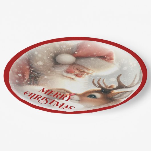 Assiettes En Carton Funny Kids Holiday Plates Santa Claus Rudolph (Angle)