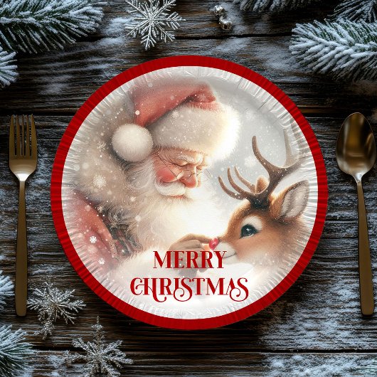 Assiettes En Carton Funny Kids Holiday Plates Santa Claus Rudolph