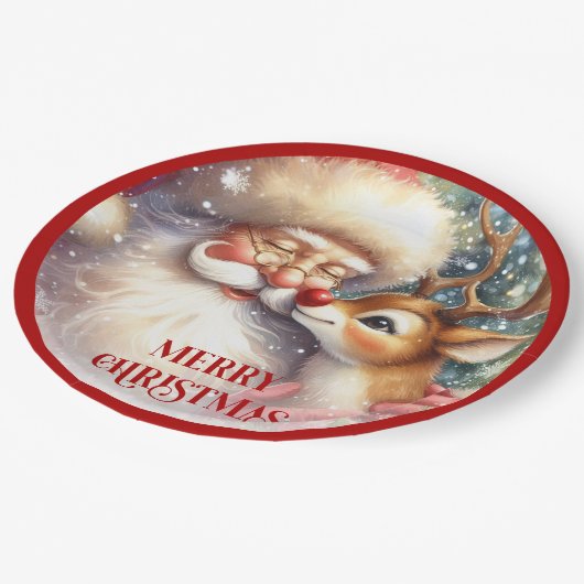 Assiettes En Carton Funny Kids Santa Rudolph Holiday Party Plates (Angle)