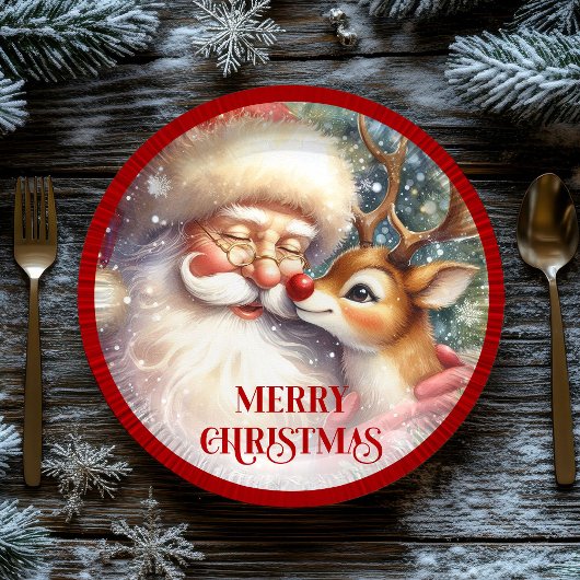 Assiettes En Carton Funny Kids Santa Rudolph Holiday Party Plates