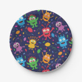 Assiettes En Carton Funny mignon Monstres Motif avec Ballons (Devant)