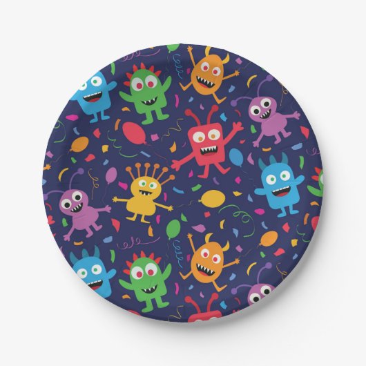 Assiettes En Carton Funny mignon Monstres Motif avec Ballons (Devant)