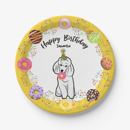 Assiettes En Carton Funny Poodle Dog Donuts fête d'anniversaire (Devant)