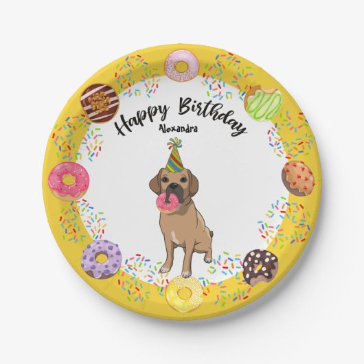 Assiettes En Carton Funny Puggle Dog Donuts fête d'anniversaire (Devant)