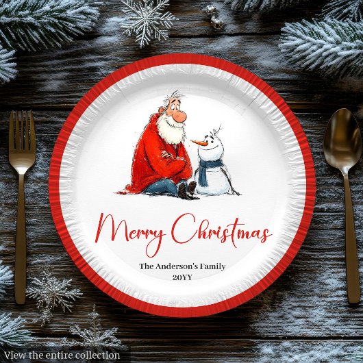 Assiettes En Carton Funny Quirky Watercolor Santa Christmas Plates