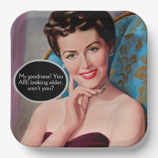 Assiettes En Carton Funny Retro Sarcastique femme Anniversaire (Recto)