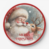 Assiettes En Carton Funny Santa and Red Nose Rudolph Party Plates (Devant)