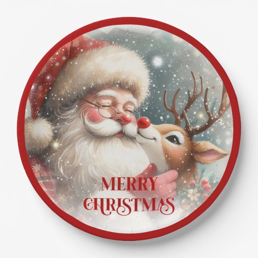 Assiettes En Carton Funny Santa and Red Nose Rudolph Party Plates (Devant)