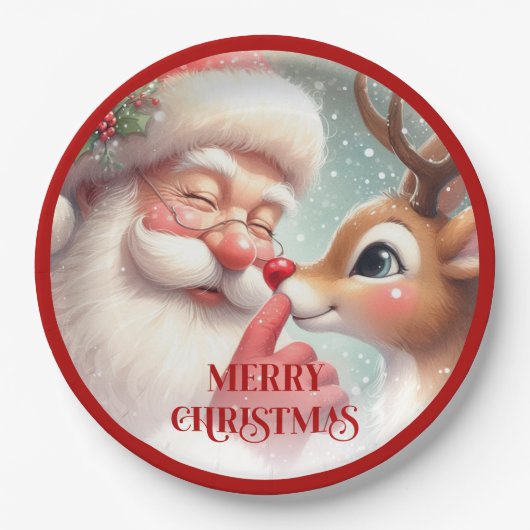Assiettes En Carton Funny Santa and Rudolph Festive Holiday Plates (Devant)