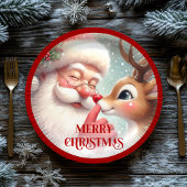 Assiettes En Carton Funny Santa and Rudolph Festive Holiday Plates