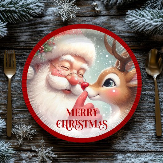 Assiettes En Carton Funny Santa and Rudolph Festive Holiday Plates