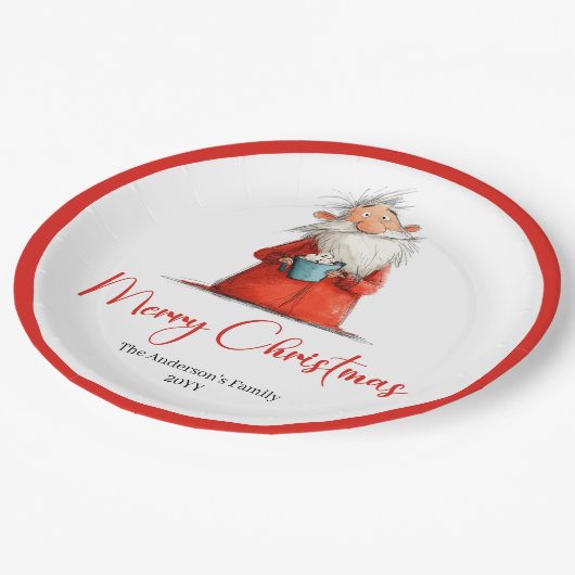 Assiettes En Carton Funny Santa Claus Minimalist Holiday Tableware (Angle)