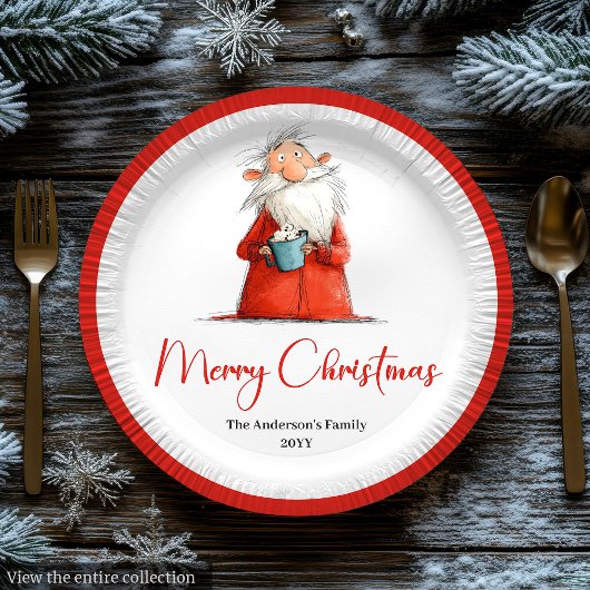 Assiettes En Carton Funny Santa Claus Minimalist Holiday Tableware