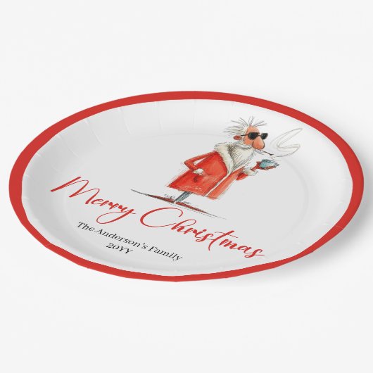 Assiettes En Carton Funny Santa Claus Minimalist Holiday Tableware Set (Angle)