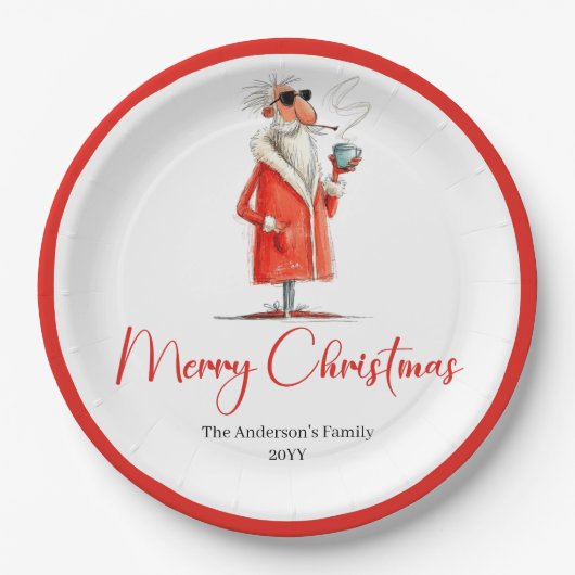 Assiettes En Carton Funny Santa Claus Minimalist Holiday Tableware Set (Devant)