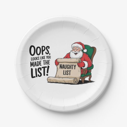 Assiettes En Carton Funny Santa Claus Naughty List Design de Noël (Devant)