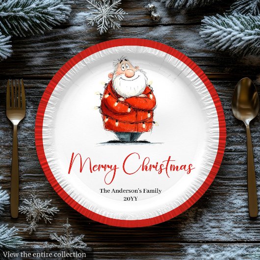 Assiettes En Carton Funny Santa Claus Red White Christmas Party Plates