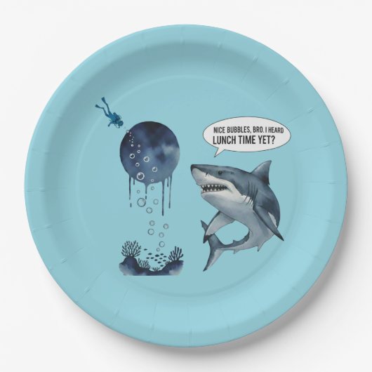 Assiettes En Carton Funny shark diver lunch time :nice bubbles bro (Devant)