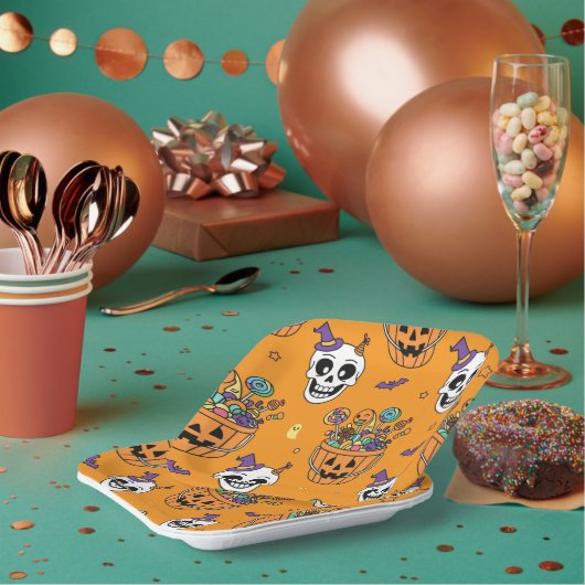Assiettes En Carton Funny Skeleton And Candy For Halloween (Multi)