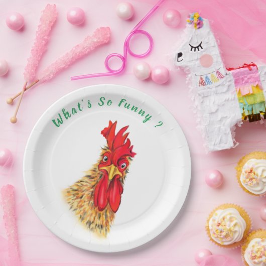Assiettes En Carton Funny Surprised Curious Rooster (Fête)