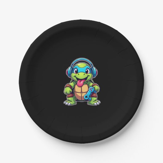 Assiettes En Carton Funny Turtle Gamer Gaming Turtles Video Game (4) (Devant)