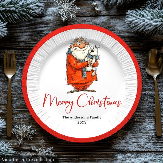 Assiettes En Carton Funny Watercolor Santa Personalized Party Plates