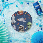 Assiettes En Carton Fusées moderne vaisseau spatial Planète Anniversai (Fête)