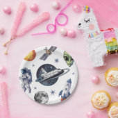 Assiettes En Carton Fusées moderne vaisseau spatial Planète Anniversai (Fête)