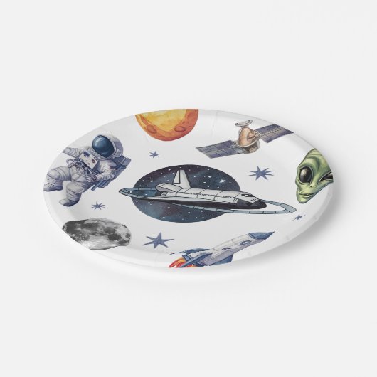 Assiettes En Carton Fusées moderne vaisseau spatial Planète Anniversai (Angle)