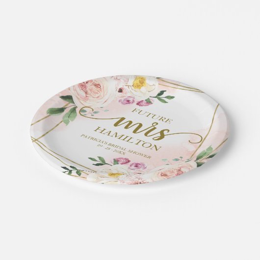 Assiettes En Carton Futur Mme Blush Floral Fête des mariées géométriqu (Angle)