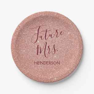 Assiettes En Carton Futur Mme Rose Gold Blush Pink Sparkle Parties sci