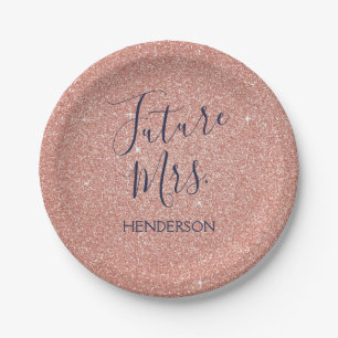 Assiettes En Carton Futur Mme Rose Gold Blush Pink Sparkle Parties sci