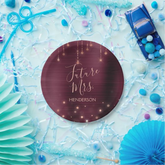 Assiettes En Carton Futur Mme Rose Gold Burgundy Sparkle Foil (Fête)