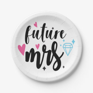 Assiettes En Carton Future Mme Black White Fiançailles Fête de l'marié