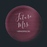 Assiettes En Carton Future Mme Burgundy Fête des mariées<br><div class="desc">Futur Mme - Bride Faux Plaques de papier blanc et violet métalliques modernes de la Bourgogne et de la Bourgogne, parfaites pour une soirée Marsala Maroon Bachelorette ou une Fête des mariées Mariage. Cette future Mme Papier Plaque est parfaite pour une soirée bachelorette. Le nom de la mariée peut être...</div>