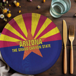 Assiettes En Carton Gabarit de drapeau de l'Arizona peint sur bois