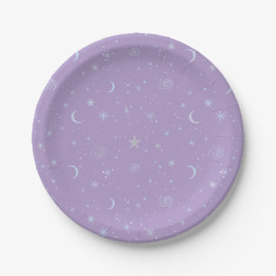 Assiettes En Carton Galaxie de minuit céleste sur lavande clair