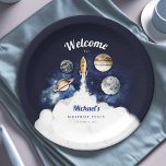 Assiettes En Carton Galaxie des planètes de fusées spatiales<br><div class="desc">Outer Space Rocket Planets Galaxy - Des aquarelles Whimsical et une typographie moderne complètent le design. Personnalisez avec vos détails facilement et rapidement,  appuyez sur le bouton customiser pour réorganiser et formater le style et le placement du texte. Correspondance d'articles dans notre boutique.</div>