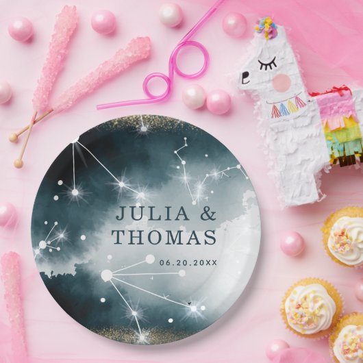 Assiettes En Carton Galaxy Custom Blue Gold Stars Mariage (Fête)