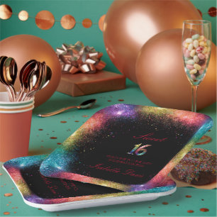 Assiettes En Carton Galaxy Glow Sweet 16 Plaque en papier
