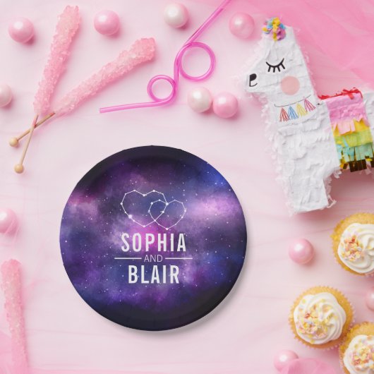 Assiettes En Carton Galaxy Hearts Constellation Mariage Personnalisé (Fête)