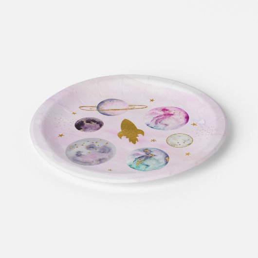 Assiettes En Carton Galaxy Pink Gold Espace extra-atmosphérique Annive (Angle)