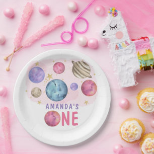 Assiettes En Carton Galaxy Space Girl Fête d'anniversaire