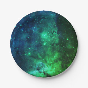 Assiettes En Carton Galaxy Stars Space Green Neon Motif