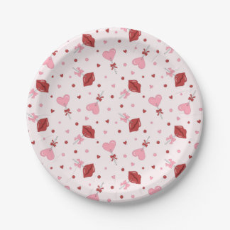 Assiettes En Carton Galentine's Valentine Pink Heart Lollipop Design