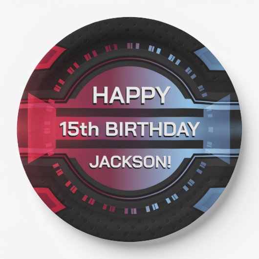 Assiettes En Carton Gamer 15ème Joyeux Plaque Papier Anniversaire (Devant)