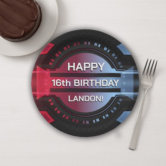 Assiettes En Carton Gamer 16ème Joyeux Plaque Papier Anniversaire