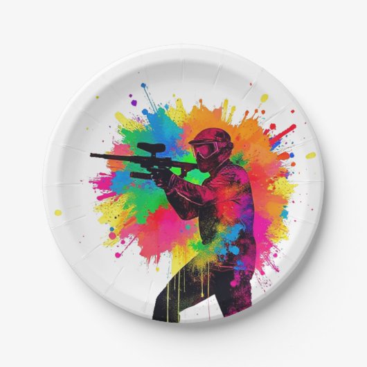 Assiettes En Carton Gamer de Paintball Conception colorée (Devant)